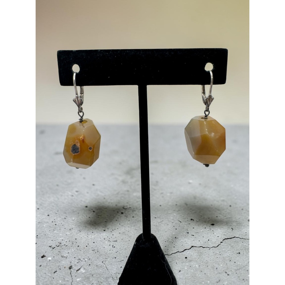 Lucas Lameth Sterling Silver 925 Agate Faceted Geometric Drop Dangle Earrings